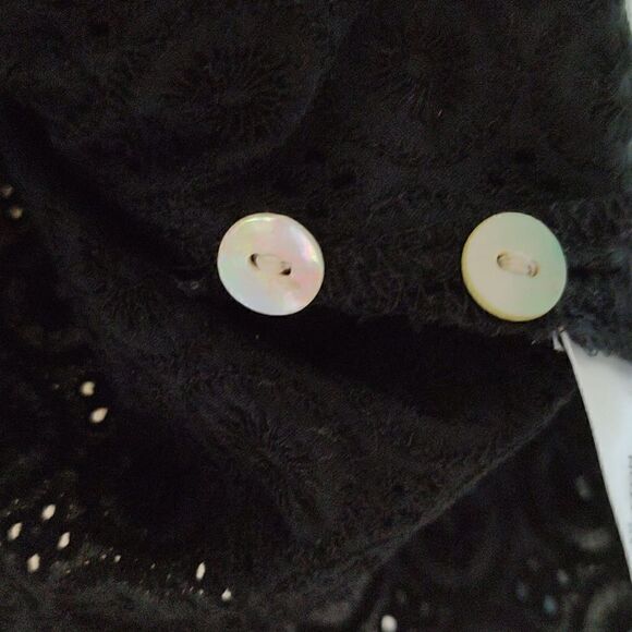 Fresh Produce Black Alseyel Eyelet Lace 3/4 Sleeve Button Front Blouse Top - Picture 7 of 13